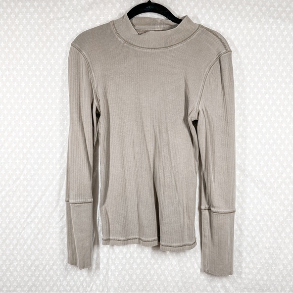 Free People Intimately Grey Green Ribbed The Rickie Mock Neck Top - Picture 2 of 5